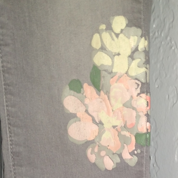 Catherine Malandrino Gray Stretch Designer Jeans Pink Painted Flowers Grey Capri - Picture 3 of 10